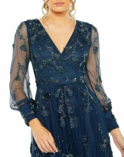 Mesh Long Sleeve V Neck Tiered A Line Gown 7 Mesh Long Sleeve V Neck Tiered A Line Gown -Women's Skirt 9256 Twilight CL