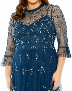 High Neck Embellished Flutter Half Length Sleeve -Women's Skirt 9263 OceanBlue CL