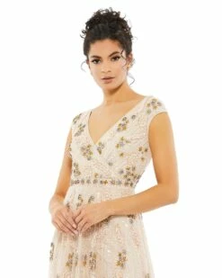 Embellished Wrap Over Cap Sleeve A-Line Gown 7 Embellished Wrap Over Cap Sleeve A-Line Gown -Women's Skirt 93575 BSH 3 WS