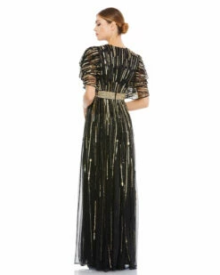 Embellished Full Length Layered Sleeve Gown -Women's Skirt 93582 BLK 2 WS