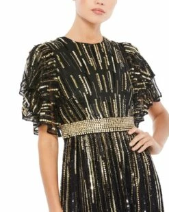 Embellished Full Length Layered Sleeve Gown -Women's Skirt 93582 BLK 3 WS