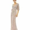 Sequined V Neck Cape Sleeve Column Gown -Women's Skirt 93583 VintageRose AB