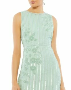 Striped Floral Embellished Sleeveless Midi Dress -Women's Skirt 93592 SEA 3 WS e0960a74 ab67 4b89 8c17 9ced70156096