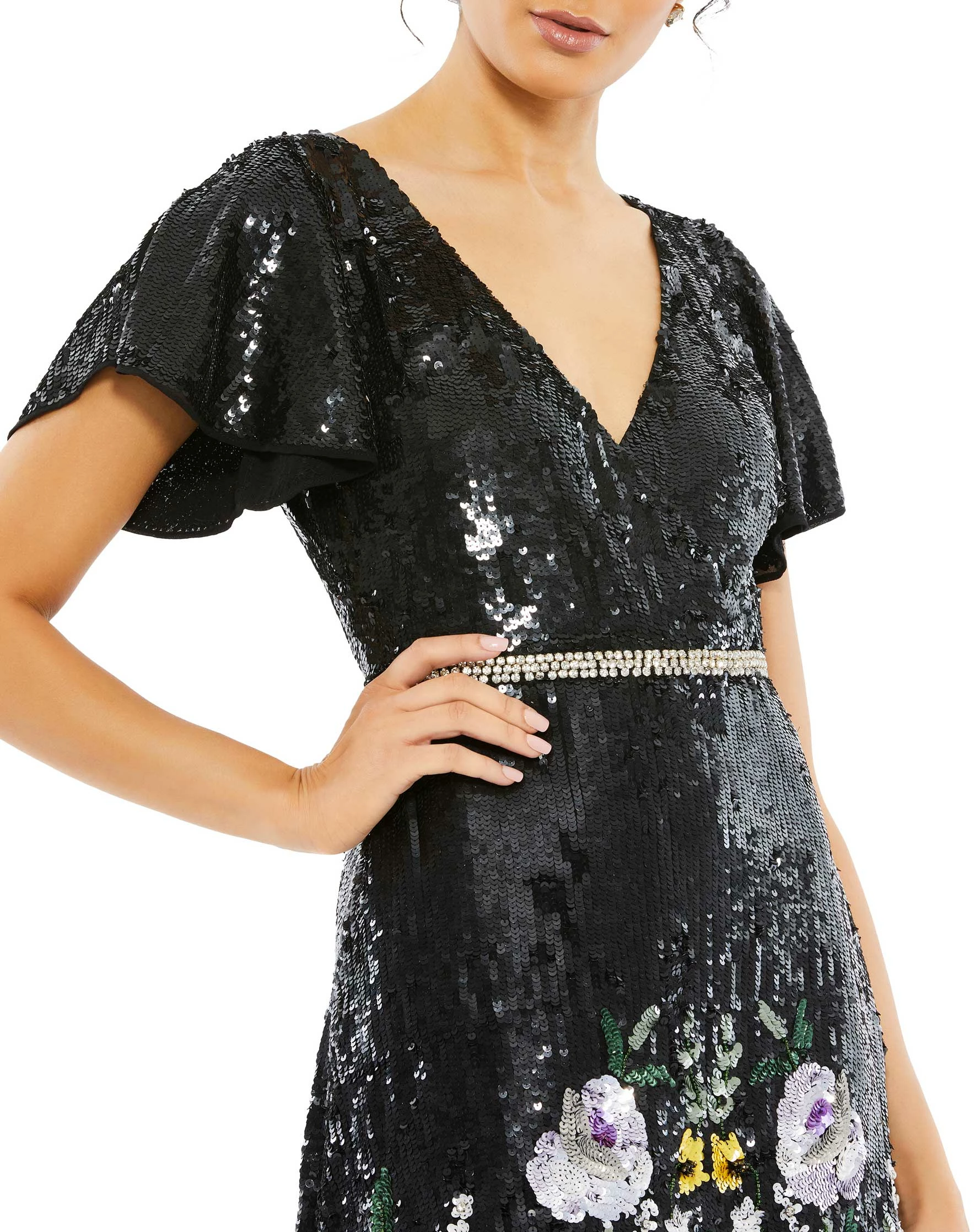 Embellished V Neck Flutter Sleeve Dress 5 Embellished V Neck Flutter Sleeve Dress - Image 3