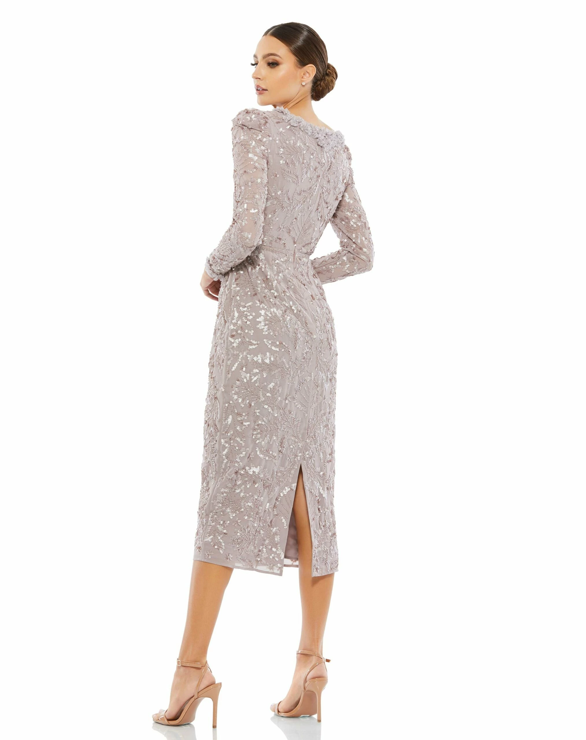 Embellished High Neck Puff Sleeve Fitted Dress 7 Embellished High Neck Puff Sleeve Fitted Dress - Image 5