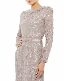 Embellished High Neck Puff Sleeve Fitted Dress 13 Embellished High Neck Puff Sleeve Fitted Dress -Women's Skirt 93595 MAU 3 WS