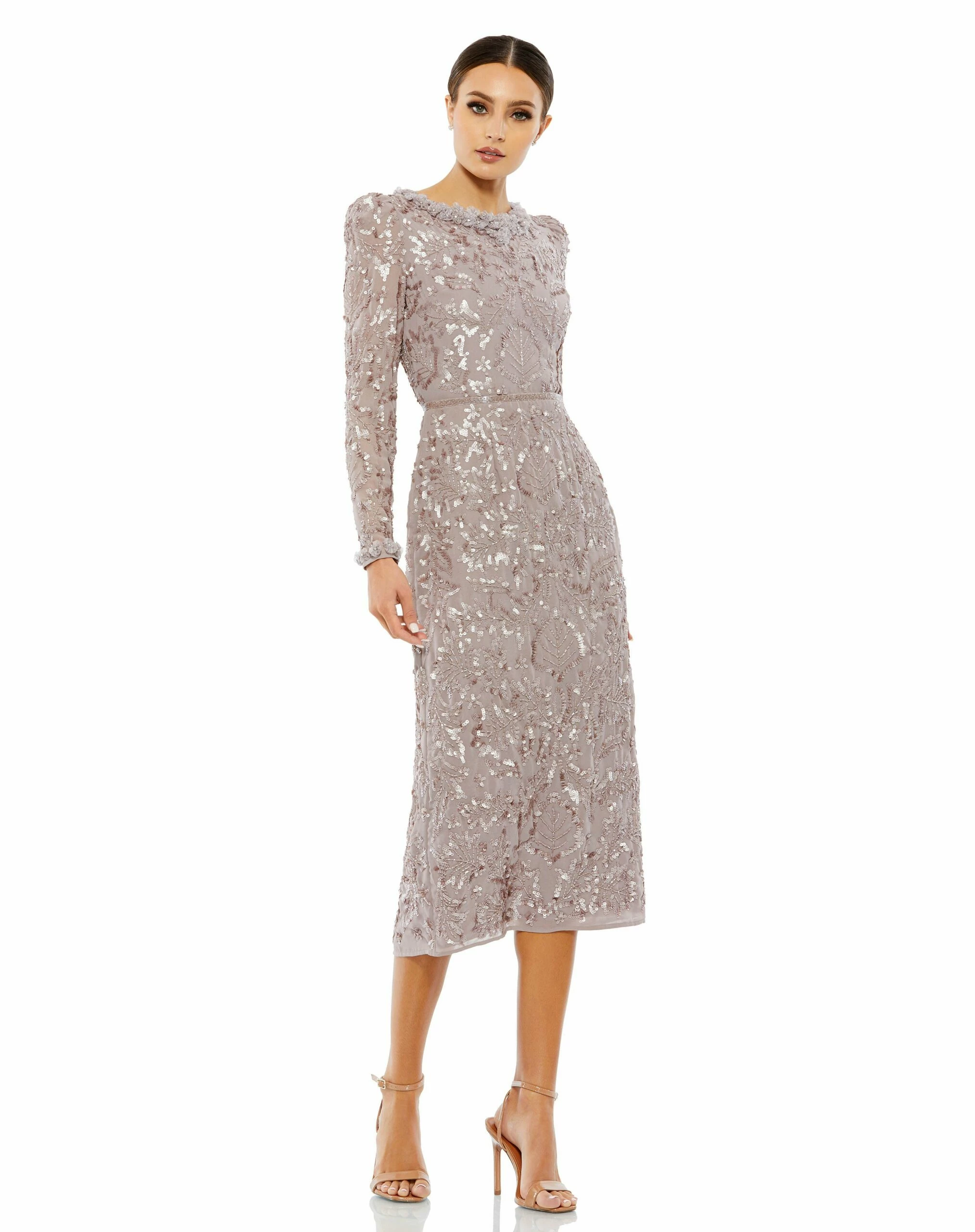 Embellished High Neck Puff Sleeve Fitted Dress 6 Embellished High Neck Puff Sleeve Fitted Dress - Image 4