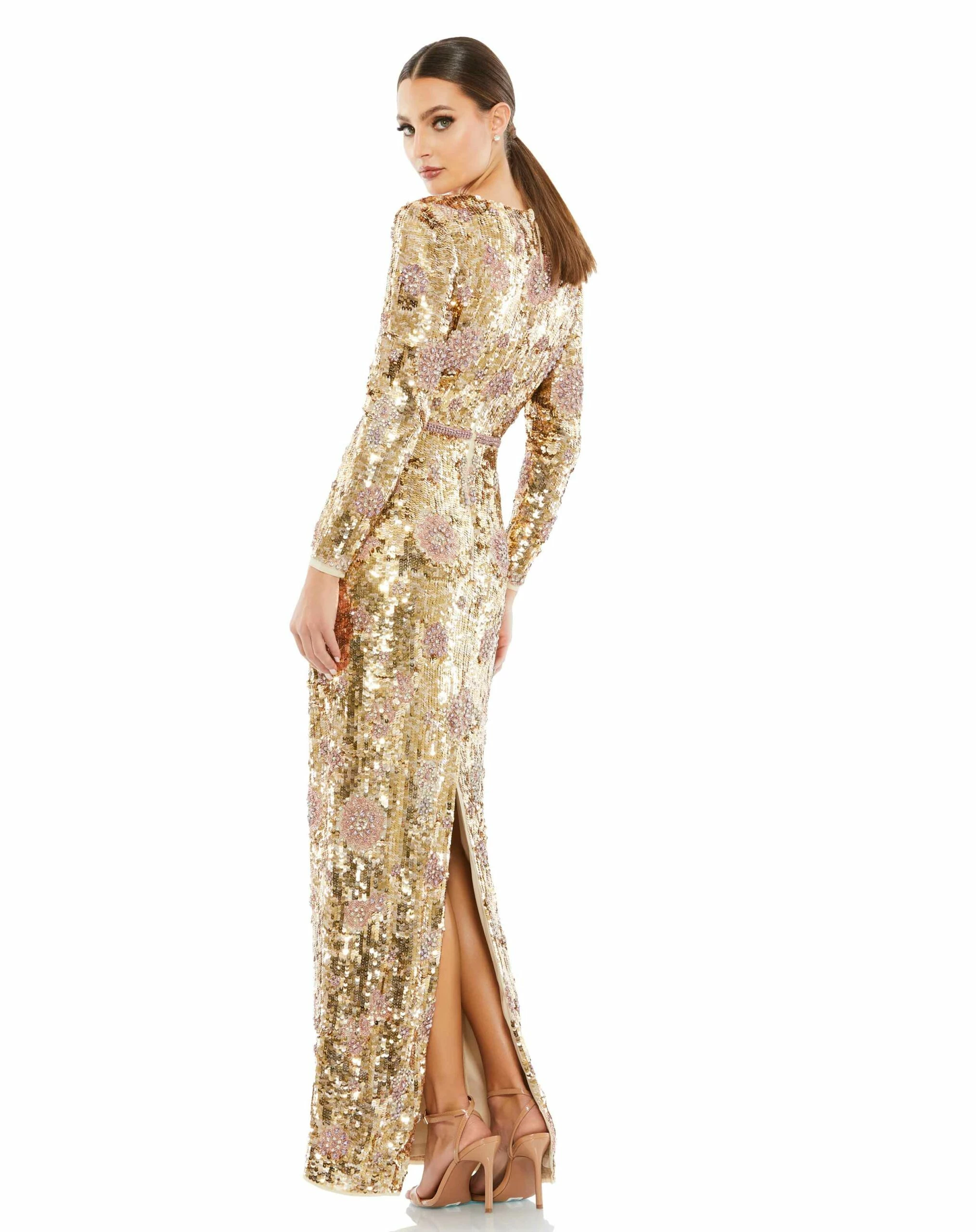 Embellished Wrap Over Long Sleeve Column Gown 4 Embellished Wrap Over Long Sleeve Column Gown - Image 2