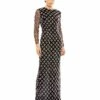 Long Sleeve Handbeaded Crystal Rhinestone Full Length Gown -Women's Skirt 93618 Black AB