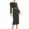 Long Sleeve Puff Sleeve Beaded Midi Dress -Women's Skirt 93622 BLK Default 1 WS