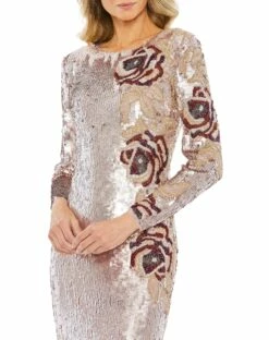 Sequined Asymmetrical Floral Long Sleeve Midi Dress 11 Sequined Asymmetrical Floral Long Sleeve Midi Dress -Women's Skirt 93624 VintageRose CL