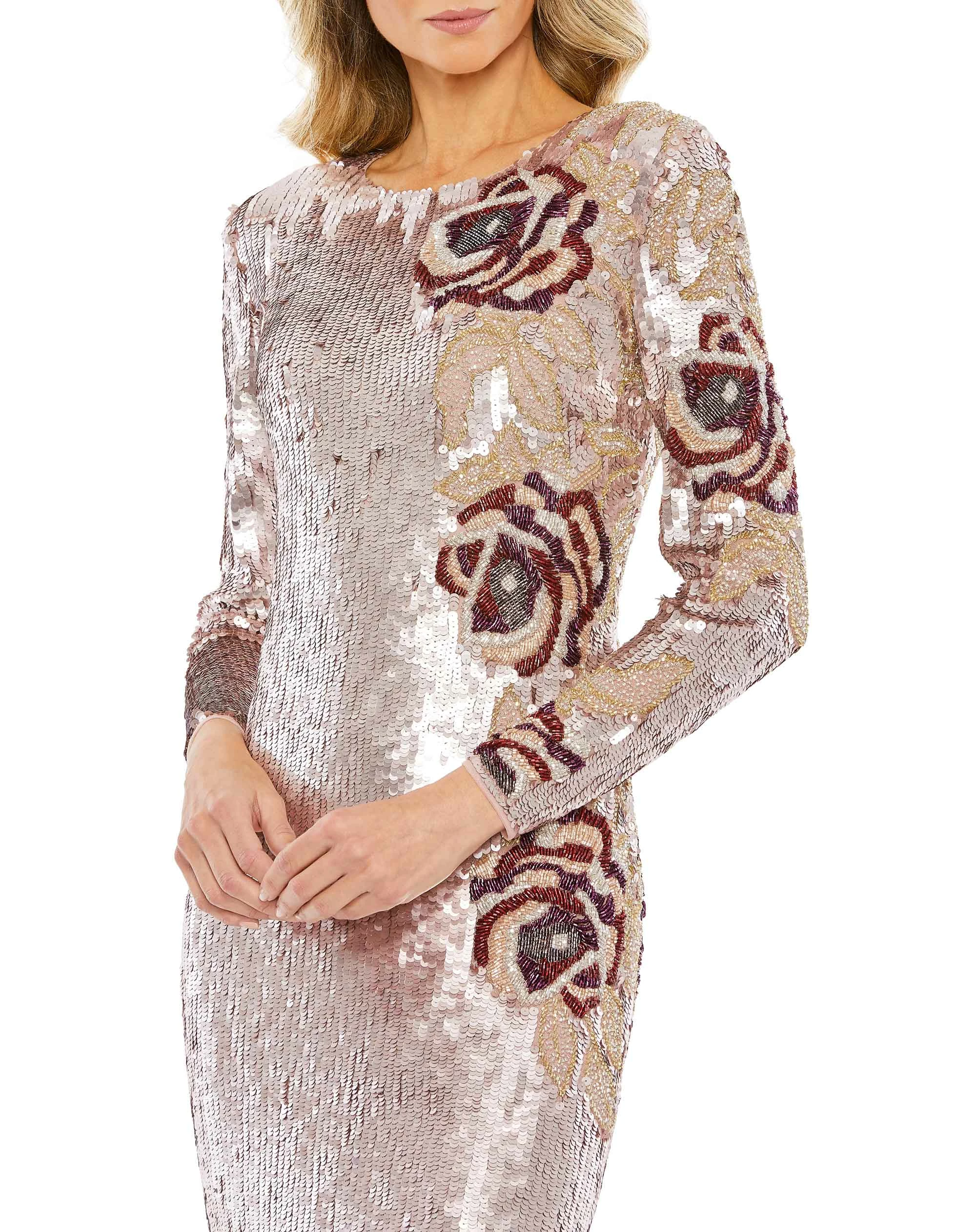 Sequined Asymmetrical Floral Long Sleeve Midi Dress 5 Sequined Asymmetrical Floral Long Sleeve Midi Dress - Image 3