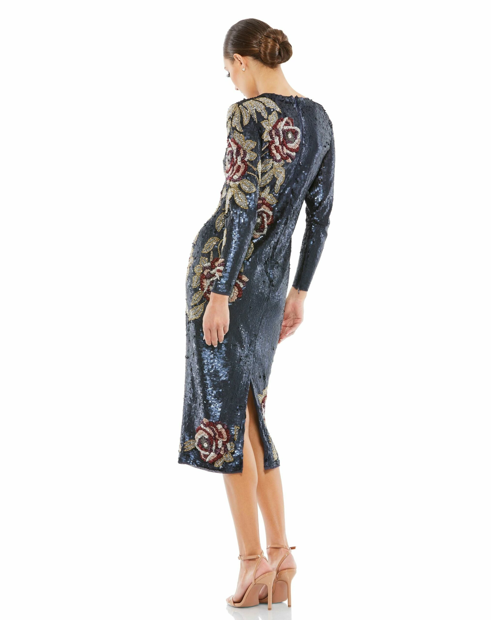 Sequined Asymmetrical Floral Long Sleeve Midi Dress 8 Sequined Asymmetrical Floral Long Sleeve Midi Dress - Image 6
