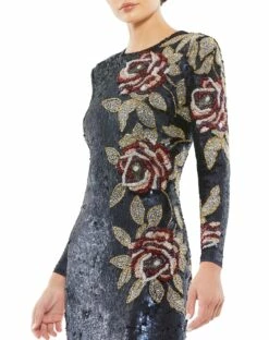 Sequined Asymmetrical Floral Long Sleeve Midi Dress 15 Sequined Asymmetrical Floral Long Sleeve Midi Dress -Women's Skirt 93624 MID 3 WS