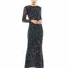 Embellished High Neck Illusion Long Sleeve Gown -Women's Skirt 93626 Midnight 1895 3