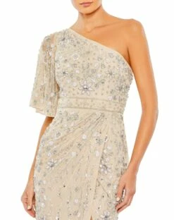 Embellished One Shoulder Draped Gown -Women's Skirt 93635 Nude CL