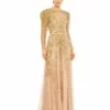 Beaded Illusion Puff Sleeve Gown -Women's Skirt 93638 NudeGold AB