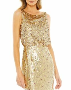 Sequined Sleeveless High Neck Gown -Women's Skirt 93645 Gold CL