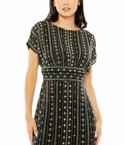 Beaded Cap Sleeve Column Midi Dress -Women's Skirt 93649 Black CL