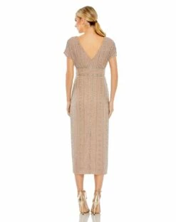 Beaded Cap Sleeve Column Midi Dress -Women's Skirt 93649 DarkMocha BK