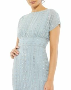 Beaded Cap Sleeve Column Midi Dress -Women's Skirt 93649 SlateBlue CL