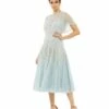Cape Sleeve Beaded Tea Length A-line Dress 2 Cape Sleeve Beaded Tea Length A-line Dress -Women's Skirt 93655 PowderBlue AB