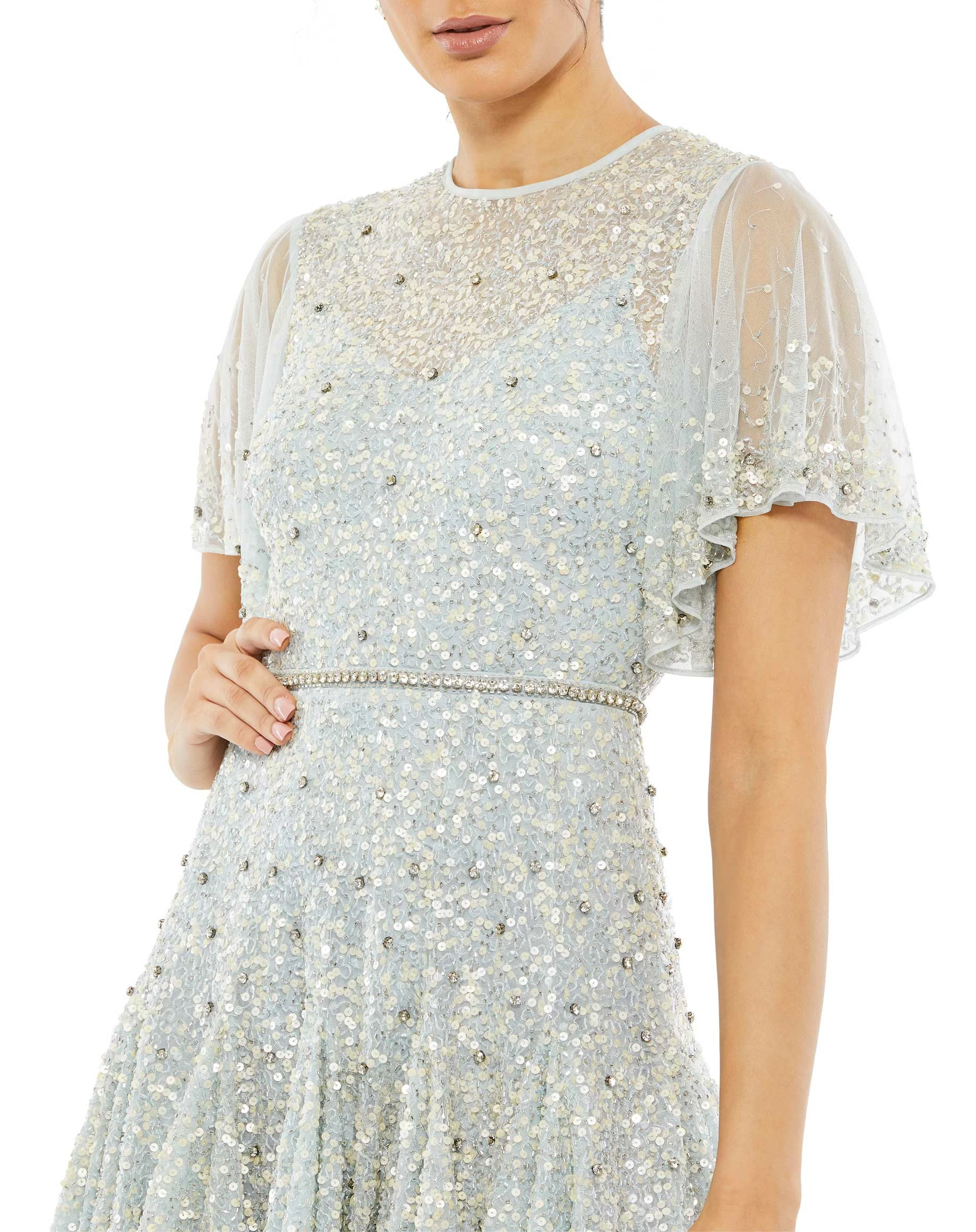 Cape Sleeve Beaded Tea Length A-line Dress 5 Cape Sleeve Beaded Tea Length A-line Dress - Image 3