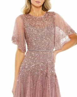 Cape Sleeve Beaded Tea Length A-line Dress 13 Cape Sleeve Beaded Tea Length A-line Dress -Women's Skirt 93655 Rosewood CL