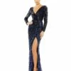 Sequined Faux Wrap Long Sleeve Gown -Women's Skirt 93660 Midnight AB