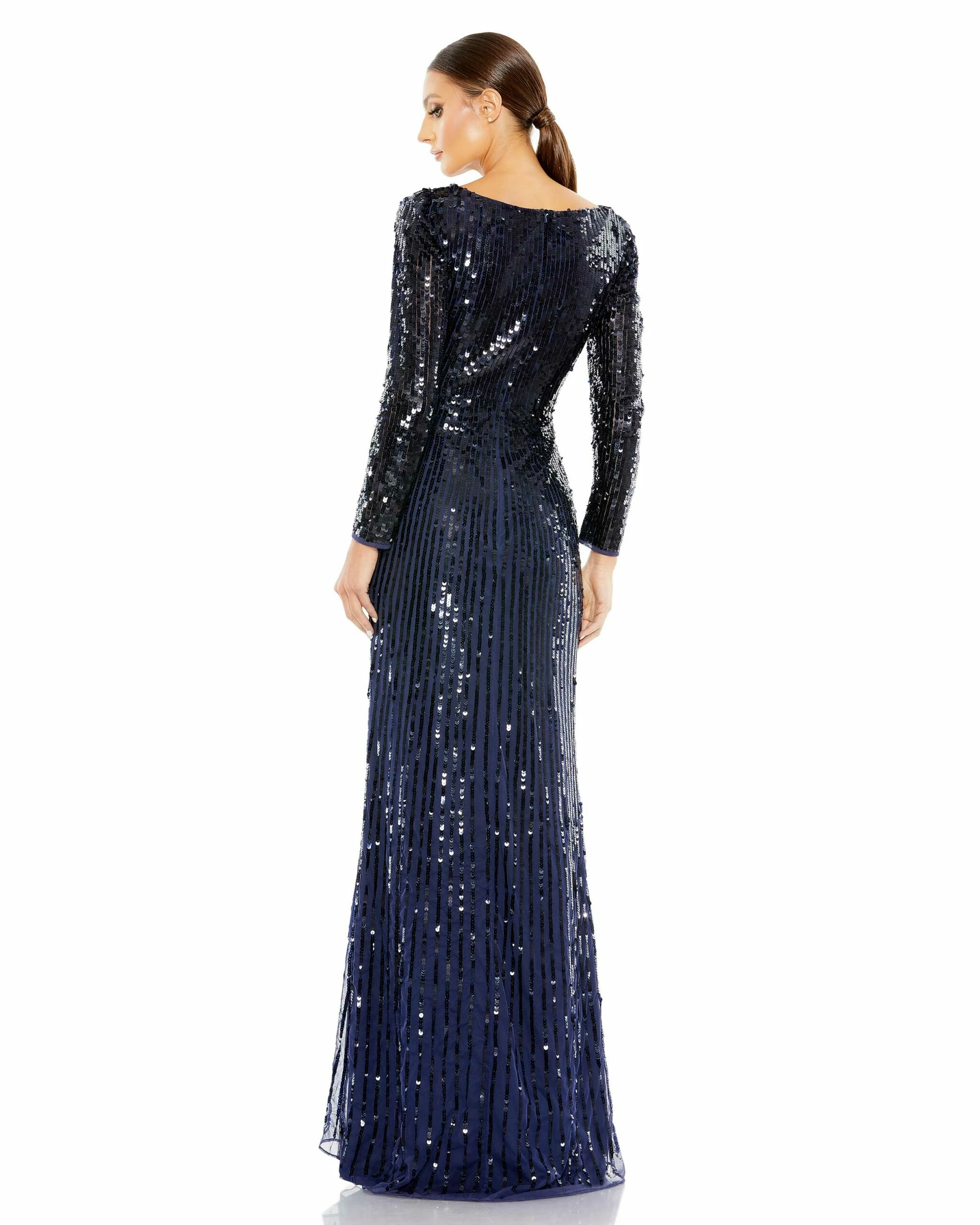 Sequined Faux Wrap Long Sleeve Gown 4 Sequined Faux Wrap Long Sleeve Gown - Image 2