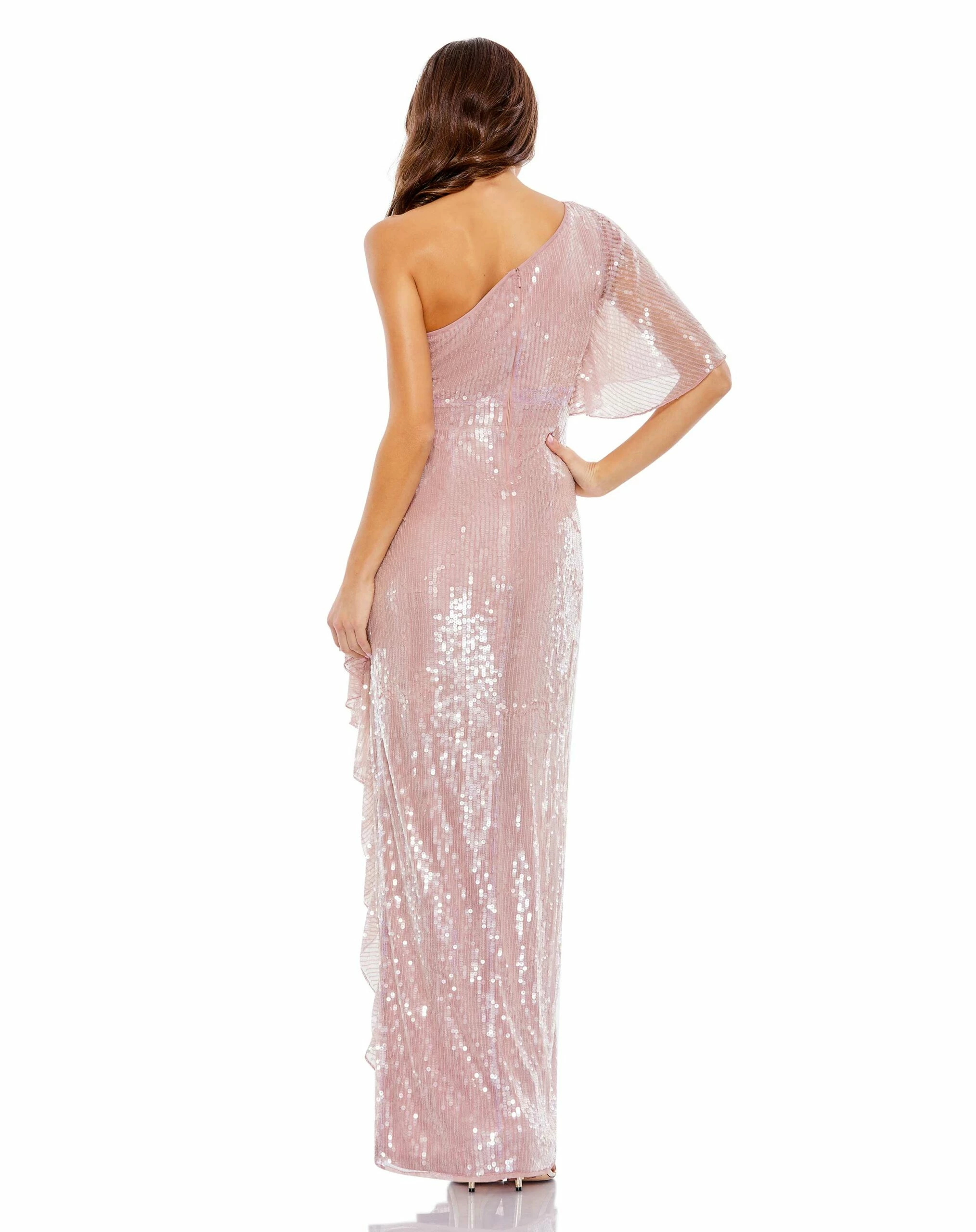 Sequined Flutter Sleeve One Shoulder Draped Gown 4 Sequined Flutter Sleeve One Shoulder Draped Gown - Image 2