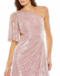 Sequined Flutter Sleeve One Shoulder Draped Gown 10 Sequined Flutter Sleeve One Shoulder Draped Gown -Women's Skirt 93662 Mauve CL