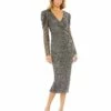 Beaded Wrap Over Puff Sleeve Dress -Women's Skirt 93674 Charcoal AB