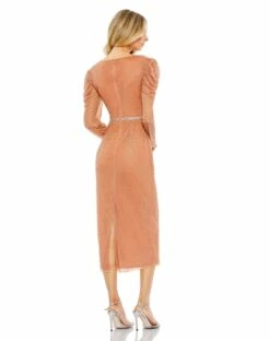 Beaded Wrap Over Puff Sleeve Dress -Women's Skirt 93674 Copper BK