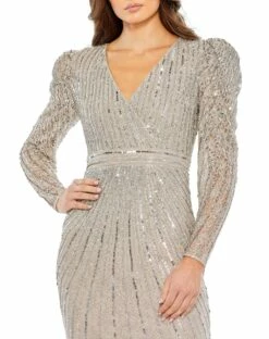 Beaded Lace Long Sleeve Mini Dress -Women's Skirt 93676 Taupe CL