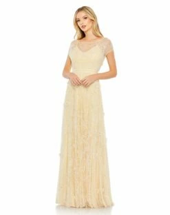 Embellished Illusion Cap Sleeve Gown
