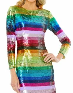 Long Sleeve Sequin Rainbow Dress -Women's Skirt 93724 Multi CL