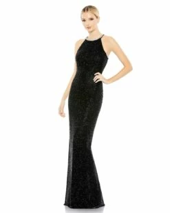Beaded Sleeveless High Neck Column Gown 17 Beaded Sleeveless High Neck Column Gown -Women's Skirt 93742 Black AB