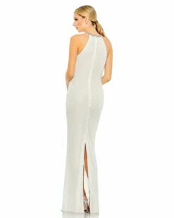 Beaded Sleeveless High Neck Column Gown 15 Beaded Sleeveless High Neck Column Gown -Women's Skirt 93742 White BK