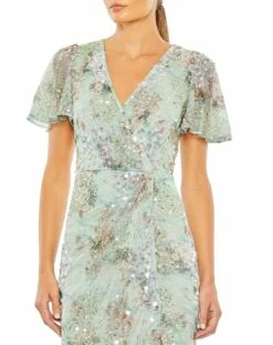 Embellished Butterfly Sleeve Faux Wrap Gown -Women's Skirt 93749 Seamist CL