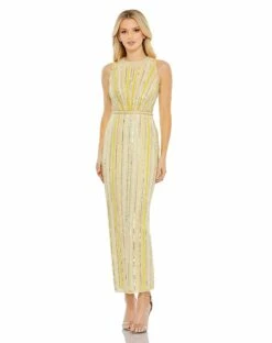 Embellished Halter Neckline Column Dress