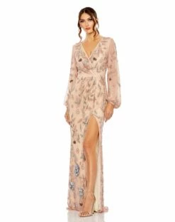 Floral Beaded Surplice Gown
