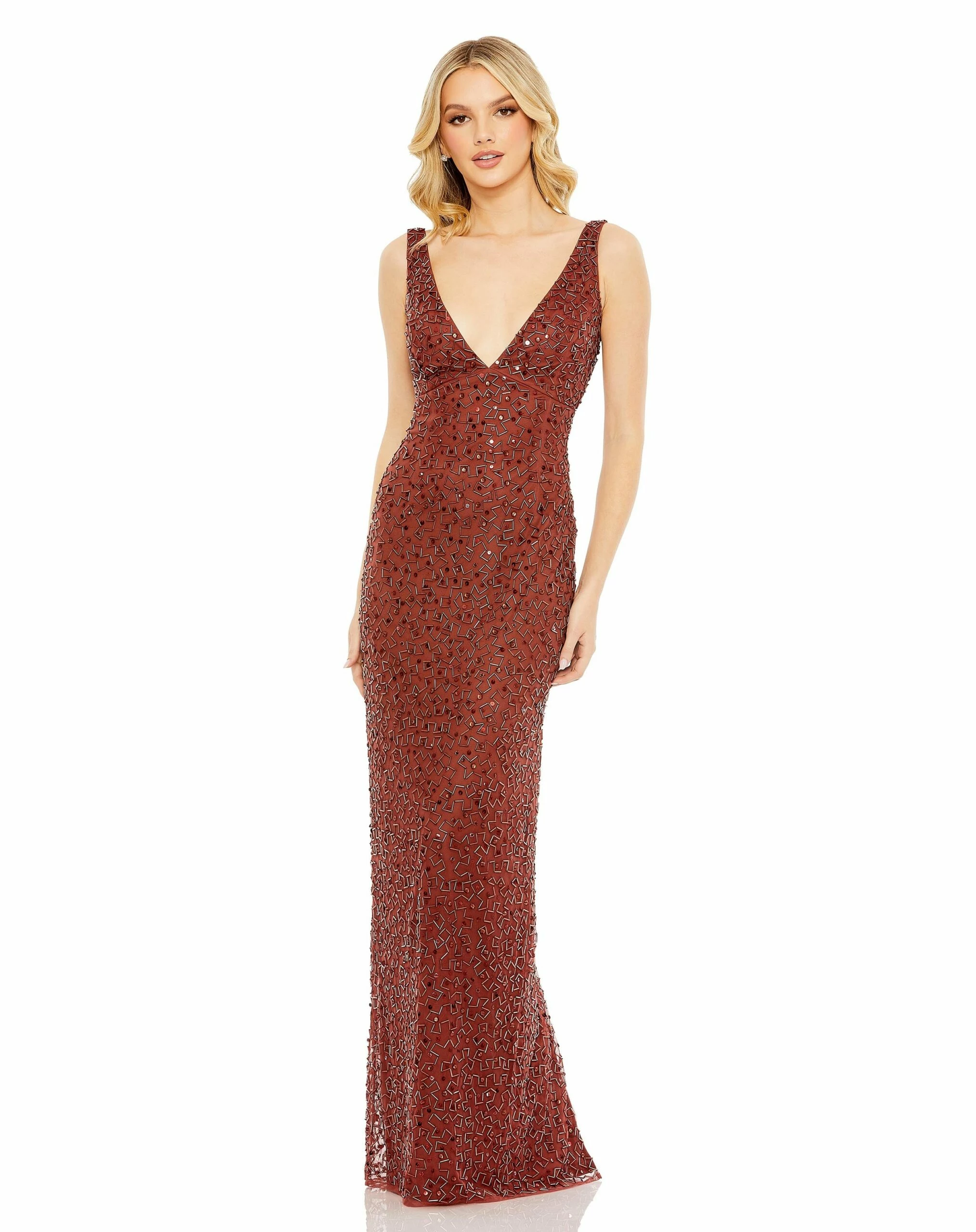 Sequined, Sleeveless, V-neck, Back Slit Gown 3 Sequined, Sleeveless, V-neck, Back Slit Gown