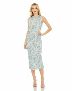 Sequined, High Neck, Sleeveless Sheath Midi Dress