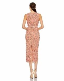 Sequined, High Neck, Sleeveless Sheath Midi Dress -Women's Skirt 93767 Sunset BK