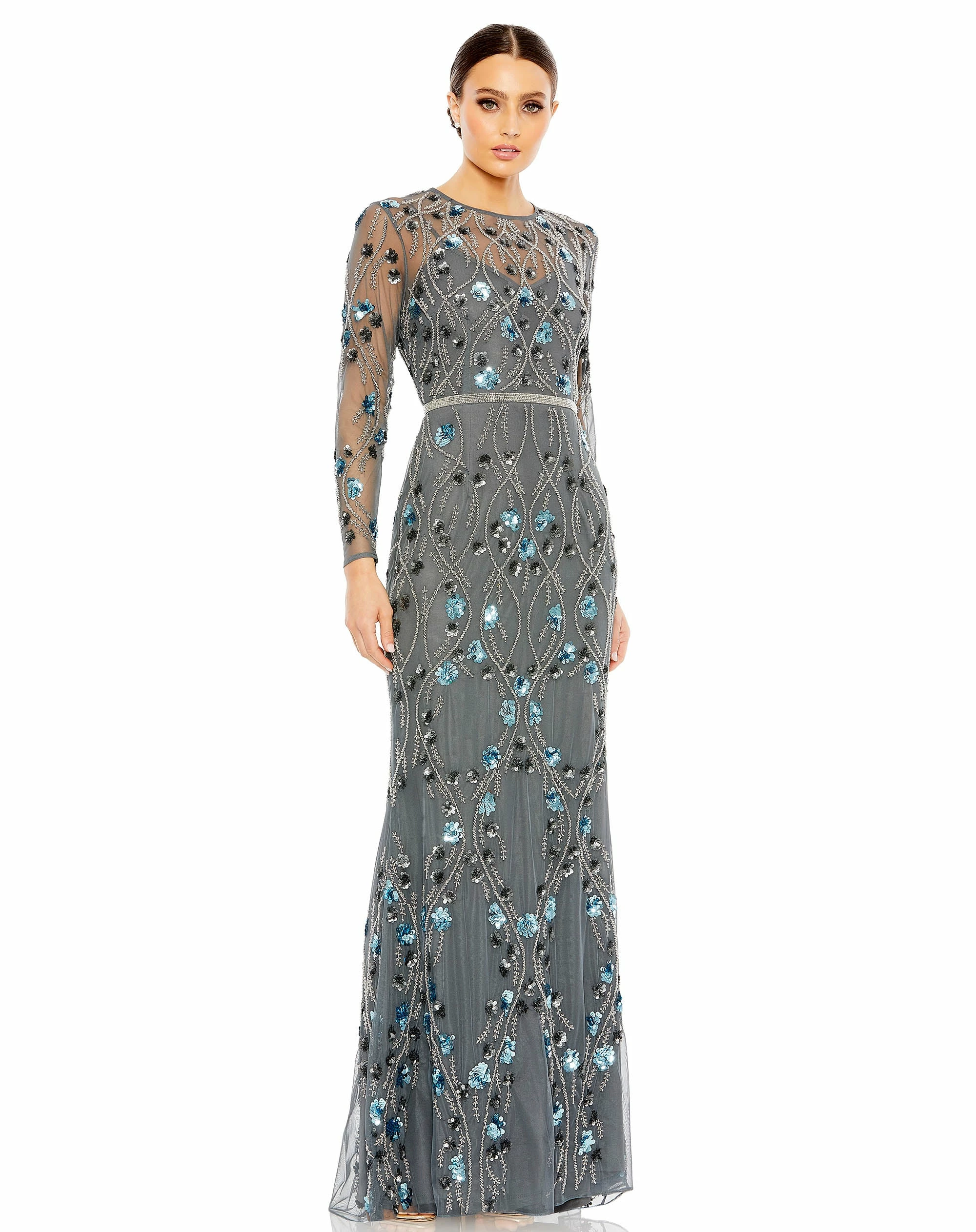 Floral Embellished Long Sleeve Gown 3 Floral Embellished Long Sleeve Gown