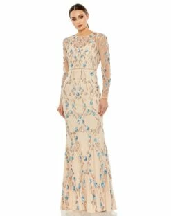 Floral Embellished Long Sleeve Gown 11 Floral Embellished Long Sleeve Gown -Women's Skirt 93772 ROM Default 1 WS