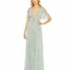 Embellished V-neck Column Gown -Women's Skirt 93784 Mint AB