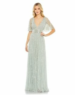 Embellished V-neck Column Gown