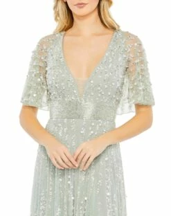 Embellished V-neck Column Gown 9 Embellished V-neck Column Gown -Women's Skirt 93784 Mint CL